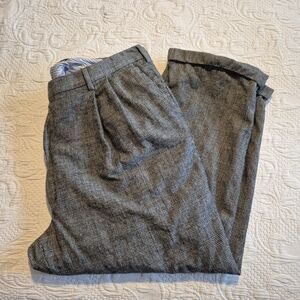 Berle men's 44 x 26 (altered hem) black & white plaid 100% wool pleated front